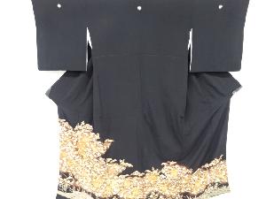 リサイクル　金彩貝桶に枝梅模様刺繍留袖(比翼付き)